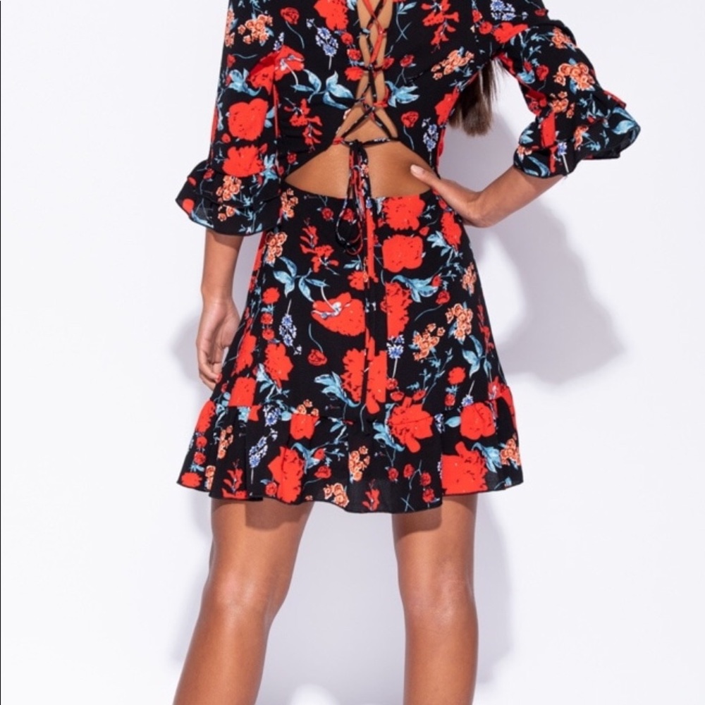 BELLA Black and Red Floral Dress - Picture 6 of 8